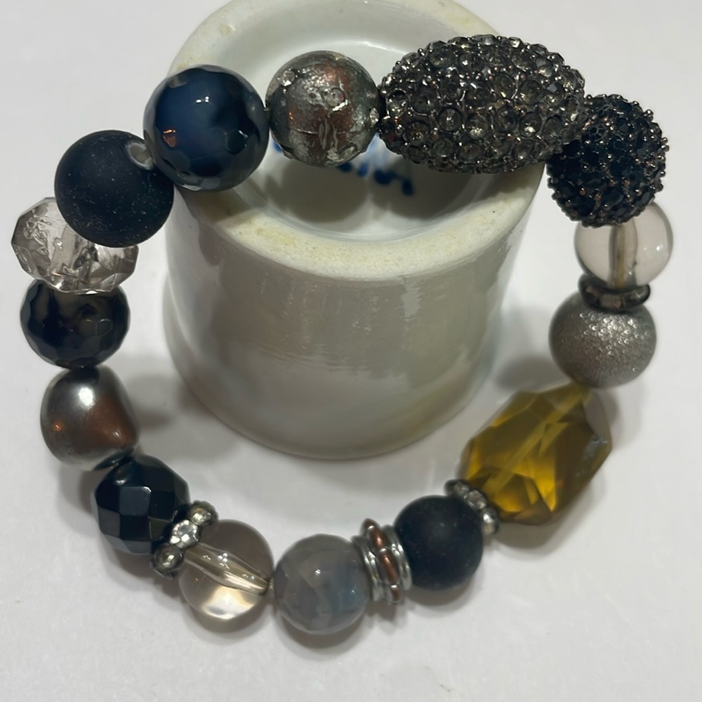 Chicos black gold and silver elastic bracelet